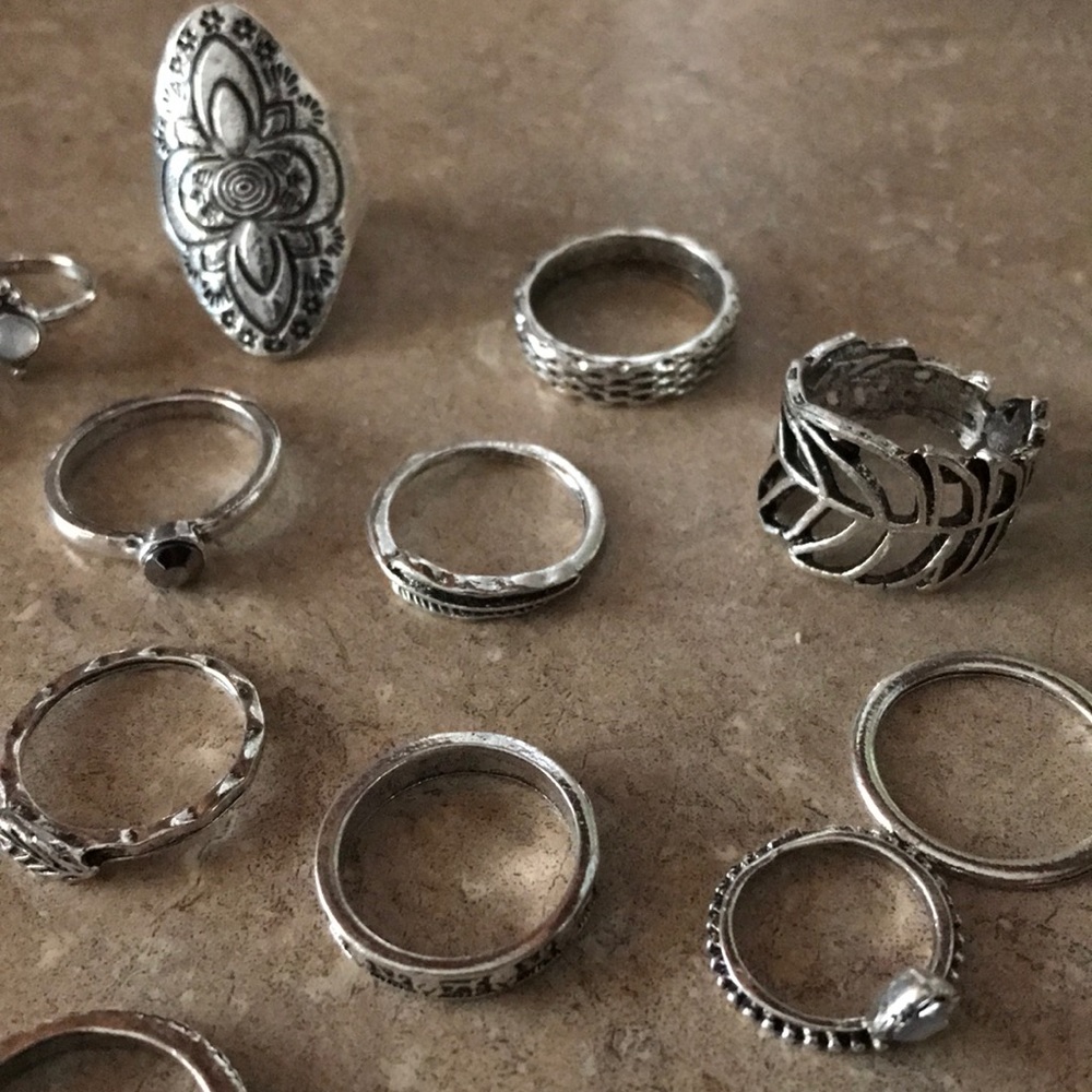18pc boho vintage silver ring set - Picture 4 of 9